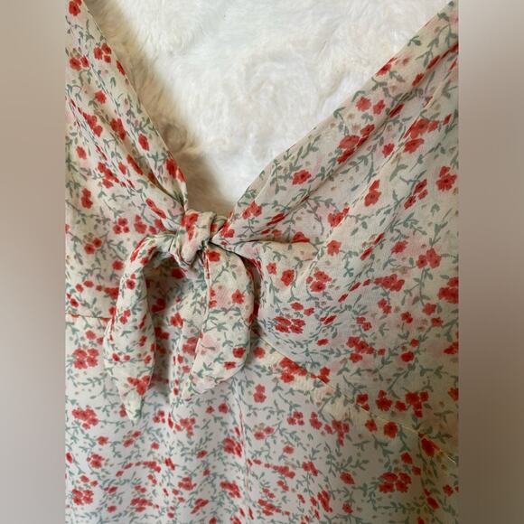Altar’d State Women's Floral Ruffle Mini Dress Size Medium Tie-Front Beige Red - Picture 3 of 11